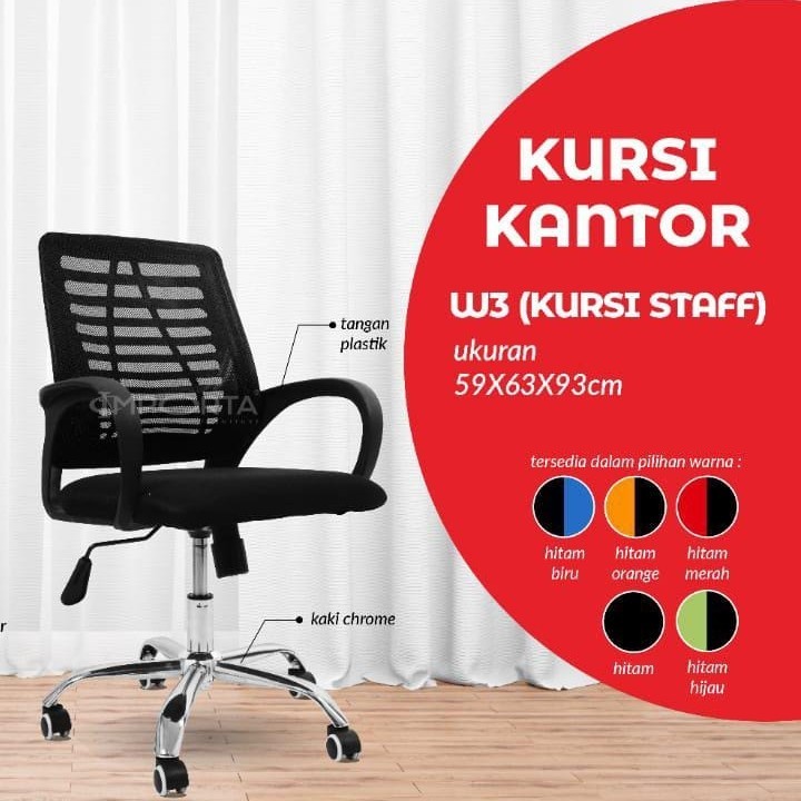 (Khusus Kirim Kargo) Kursi Kantor Jaring Hitam / Kursi Staff / Kursi Kerja - Importa W3