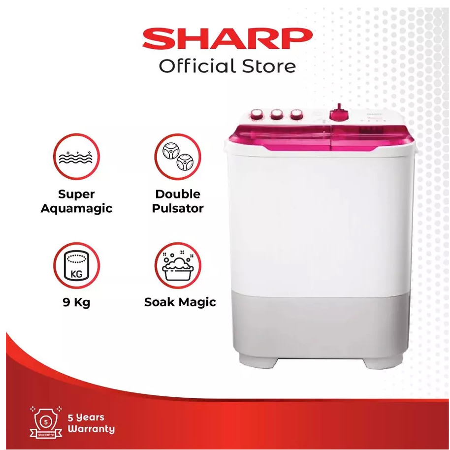 Mesin cuci SHARP - ES T95CR 2 TABUNG | Sharp Mesin Cuci Twin Tub ES-T95CR Pink