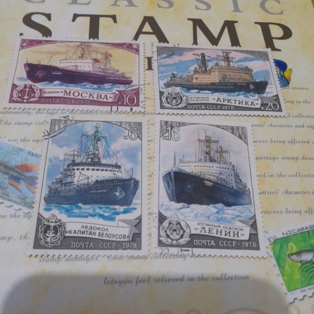 4 pcs Prangko used Dari Uni sovyet Rusia Saat Ini tema Kapal Laut