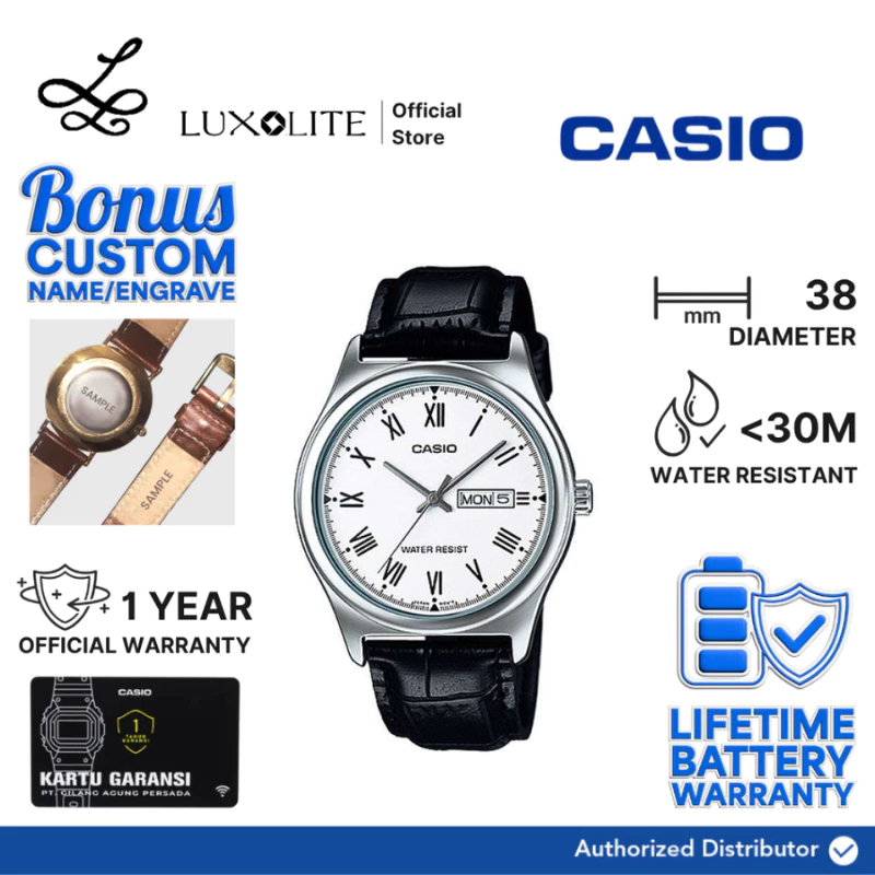 [Luxolite] CASIO Jam Tangan Pria Analog MTP-V006L-7BUDF/MTP-V006L-7B/MTP-V006L-7 Black Leather Strap