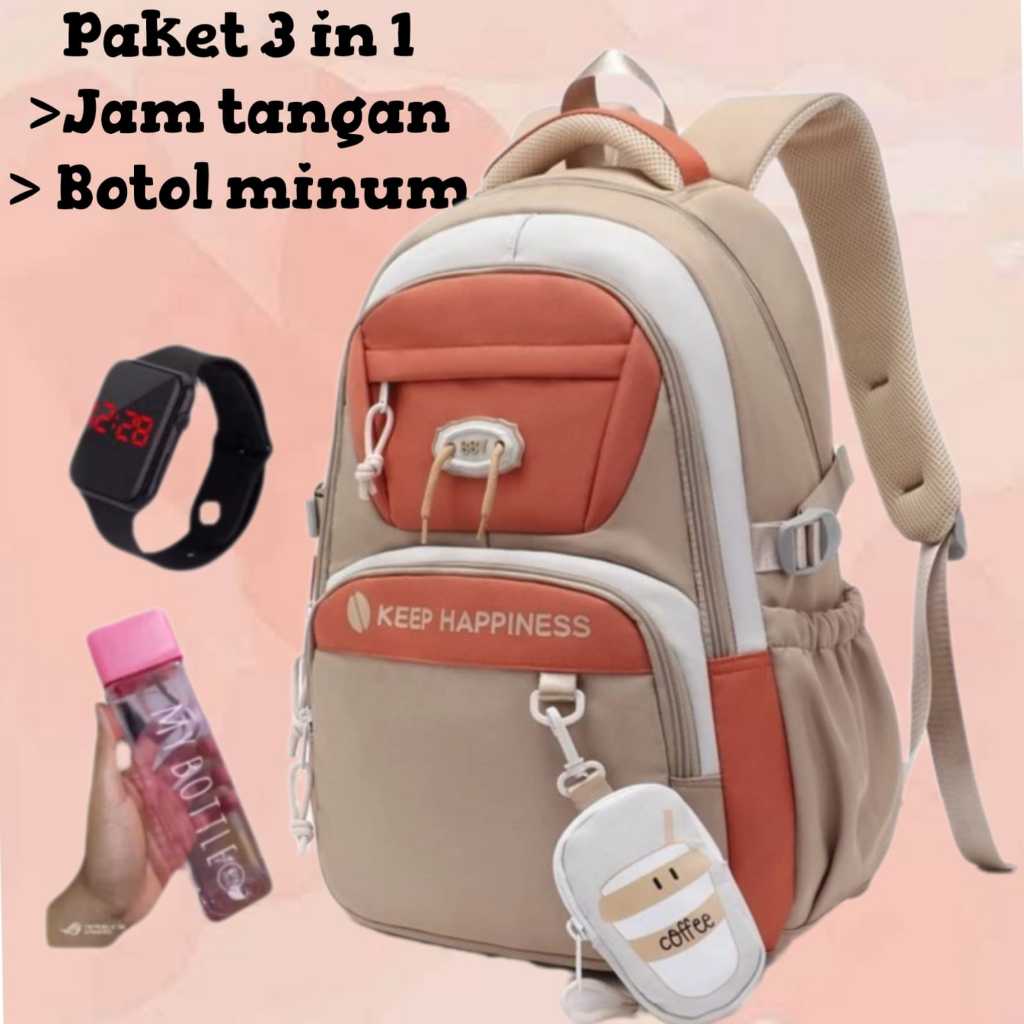 Tas Ransel Fashion Backpack Sekolah Anak Perempuan Sd Smp Motif Keep Happiness Leopard