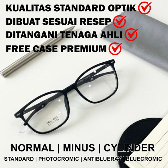 Kacamata Minus Antiradiasi Pria Best Seller Kotak Lentur batang Pengunci Olahraga | Lensa Photocromi