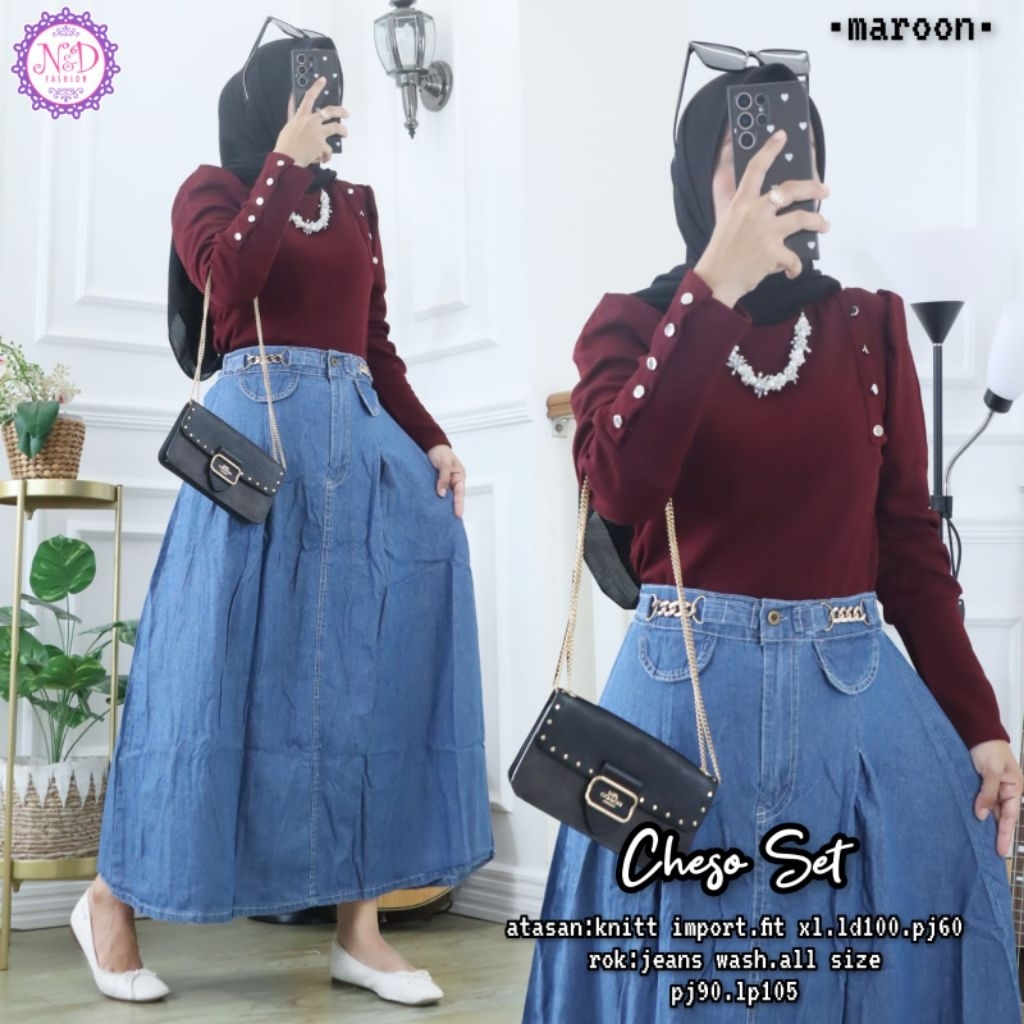 N&D -Cheso Set Rok Wanita Knit Import X JeansWash