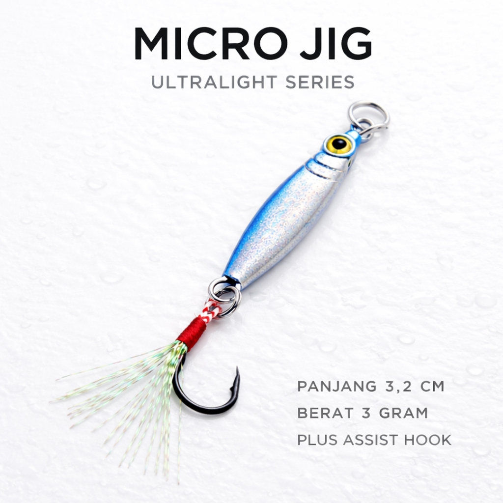 Micro Jig 3 Gram Umpan Pancing Siap Pakai Casting Ultralight Jig Metal Ikan Baby GT Talang - Talang