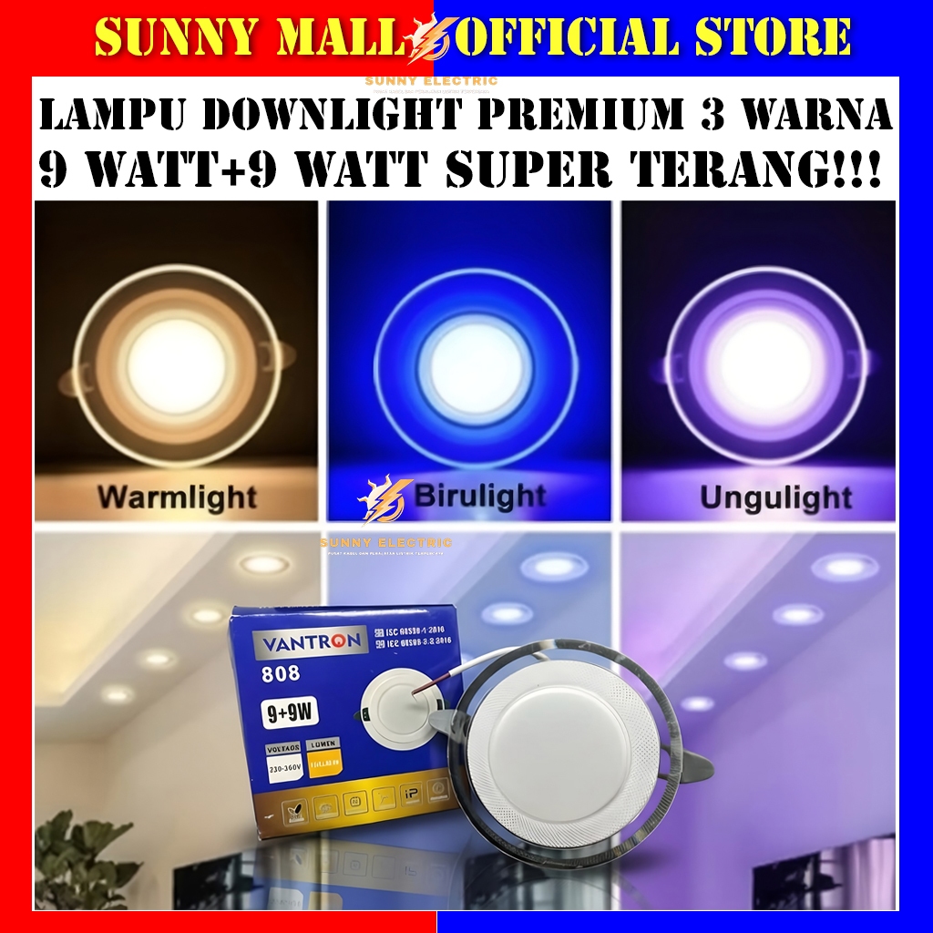Lampu LED Downlight 9W + 9 Watt 3 Warna Vantron / Lampu Downlight 3 Warna / LED Panel 3 Warna / LED 