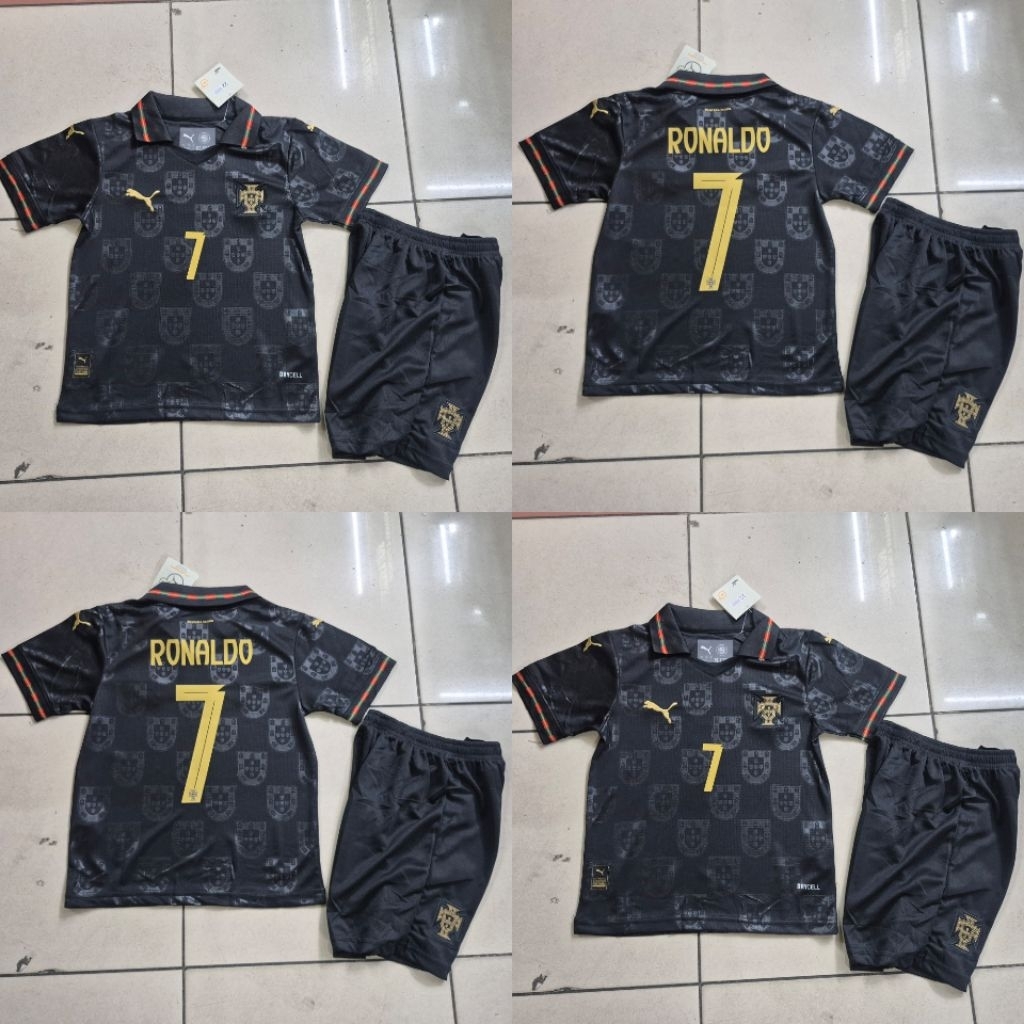 JERSEY BAJU BOLA ANAK PORTUGAL AWAY KIDS HITAM BLACK 2026 RONALDO GRADE ORI