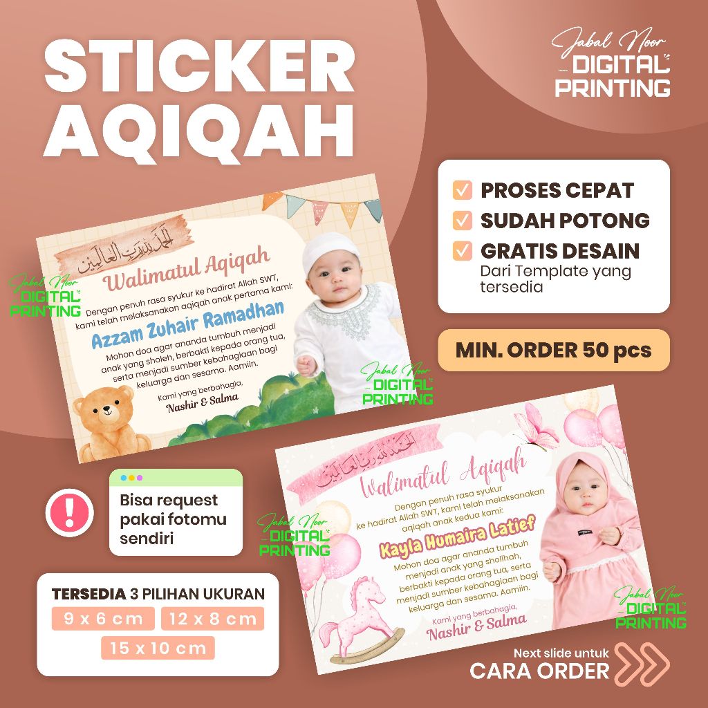 Stiker Aqiqah/ Sticker Ucapan Syukuran Kelahiran Anak Bayi/Label Syukuran Kelahiran / Walimatul Aqiq