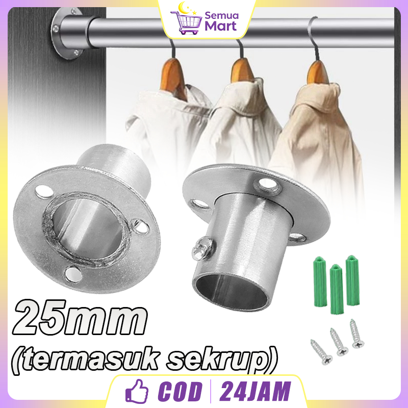 Dudukan Pipa Stainless 304 Flange Tinggi 25mm/1inch Untuk Tirai Roman Dan Handuk