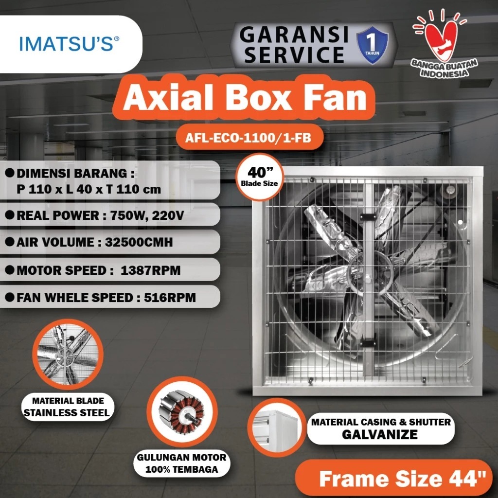 IMATSU'S Axial Box Fan 40 Inch Kipas Blower Exhaust Box Fan Kandang Ayam 40 Inch 220V 1 Phase Kipas 