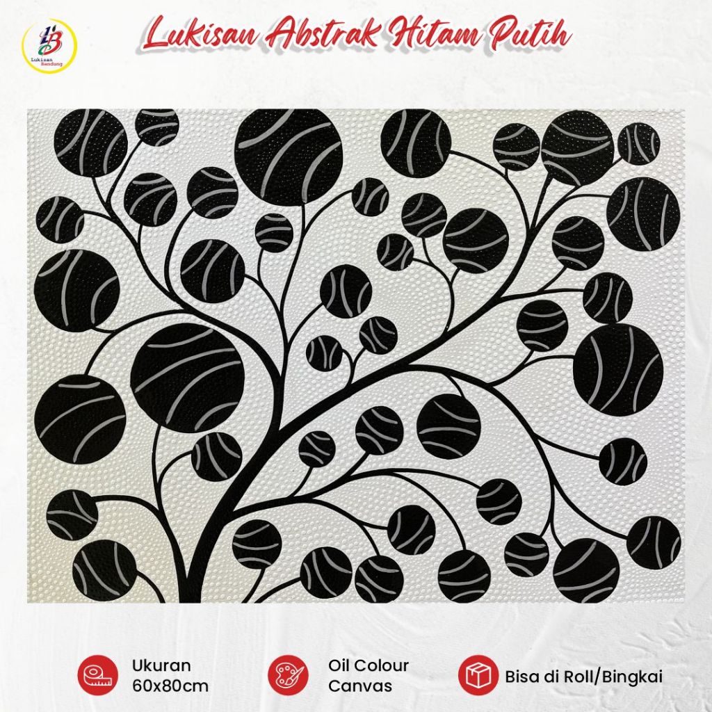 Lukisan Bandung Abstrak Hitam Putih 60x80cm Lukisan Modern Minimalis Kanvas