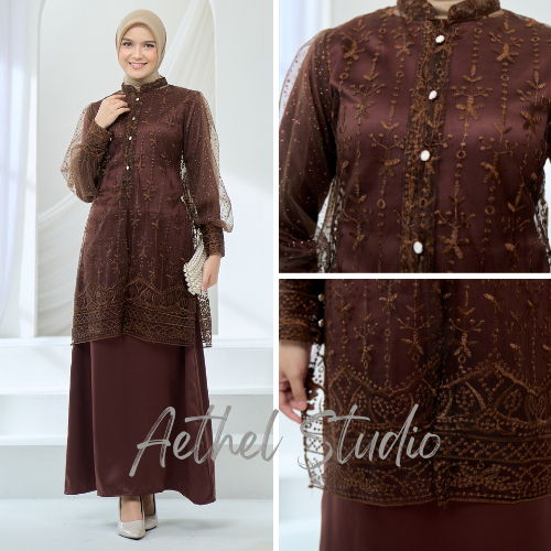 Outer Burgundy Tunik Payet Brodir | Outer Kondangan Tunik Wisuda Pesta Lebaran | Outer Lengan Panjan