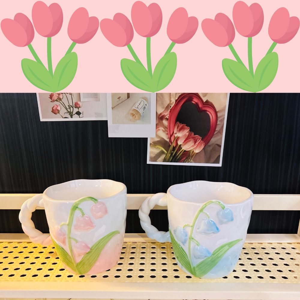 Mug Keramik Tulip Emboss – Mug Estetik untuk Kopi & Teh