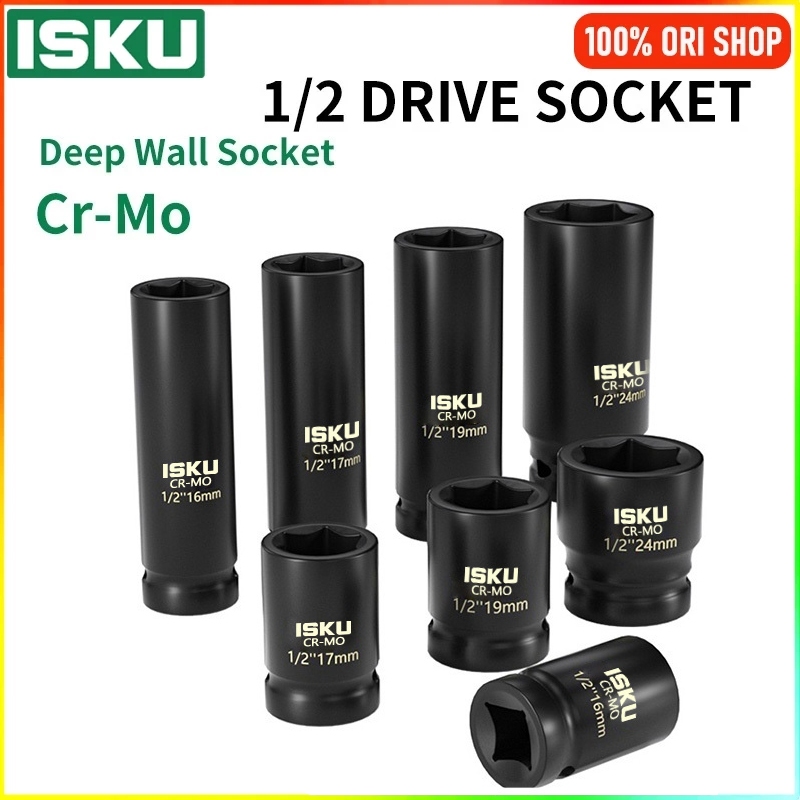 ISKU Mata Sok Pukul 1/2 Inch 6PT Mata Shock Impact Socket Molybdenum Steel Cr-Mo Silver Matt Fully P