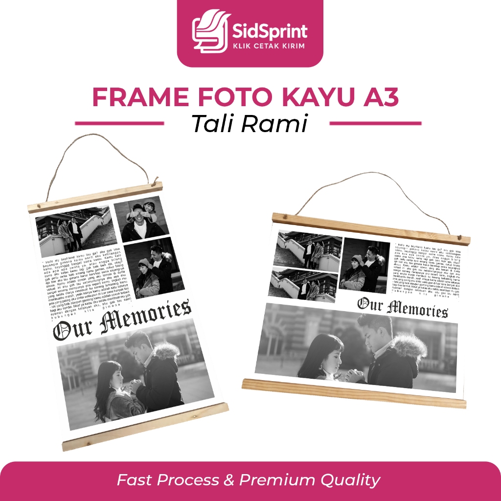SidsPrint Frame Foto Kayu A3 30x40 Cm Custom Cetak Foto – Kado Aesthetic Minimalis