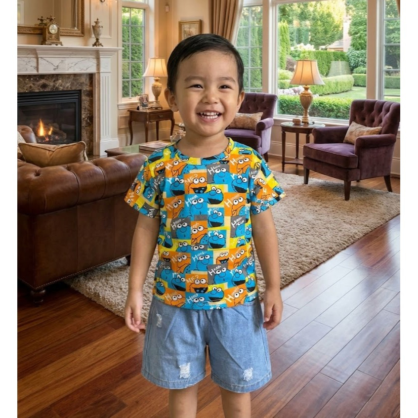 Set Setelan Baju Kaos Anak Laki Perempuan 1-3 tahun / Celana Jeans