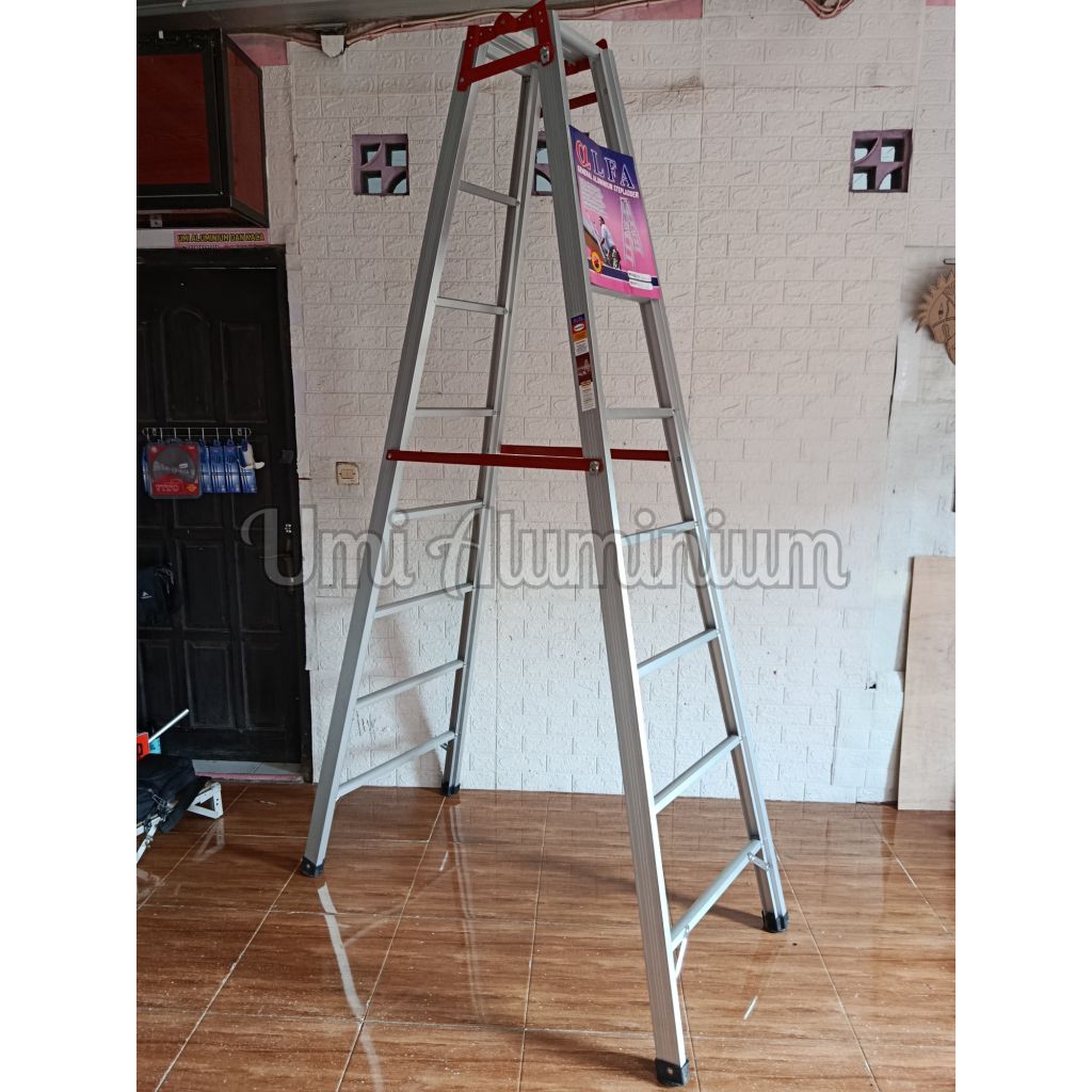 Tangga lipat aluminium merk Alfa Caltex warna MERAH Original ukuran 2,5m