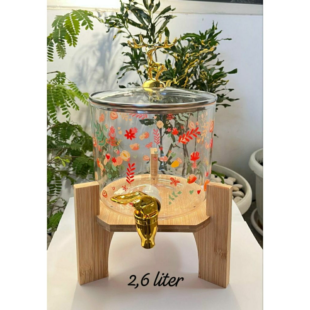 Dispenser air kaca gold kaki kayu