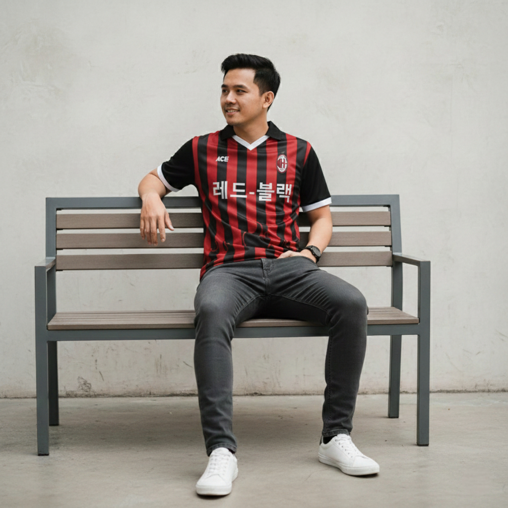 Polo Jersey Retro Fantasy Supporter Version Casual Pria Hitam Merah AC Milan