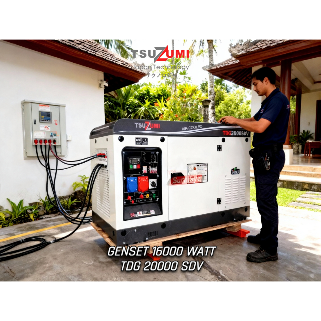 Genset 20 KVA Silent Diesel 16000 Watt Dual Voltage Tsuzumi TDG 20000 SDV Japan Technology