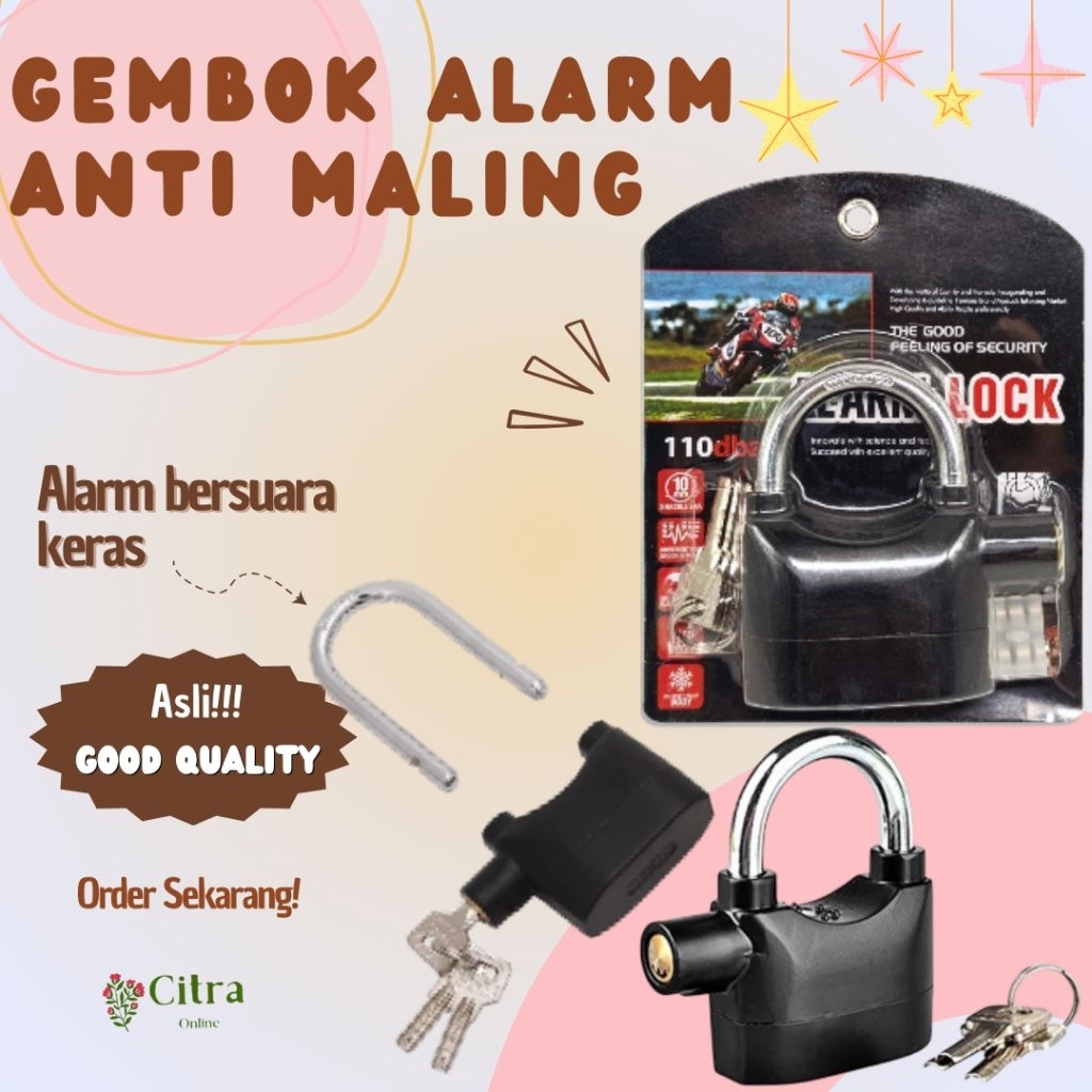 GEMBOK ALARM ANTI MALING KUNCI GEMBOK SEPEDA MOTOR PINTU PAGAR GUDANG
