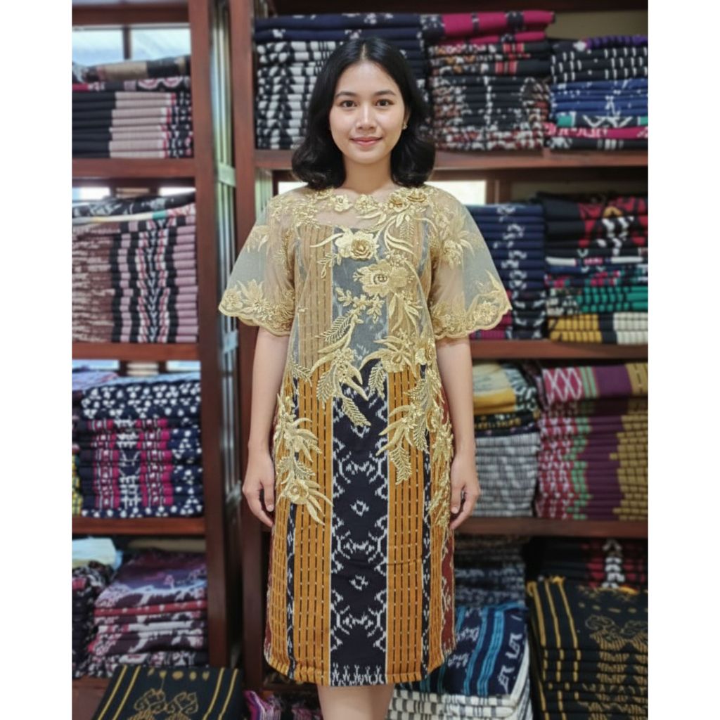 Baju kebaya dress tenun mix brokat premium