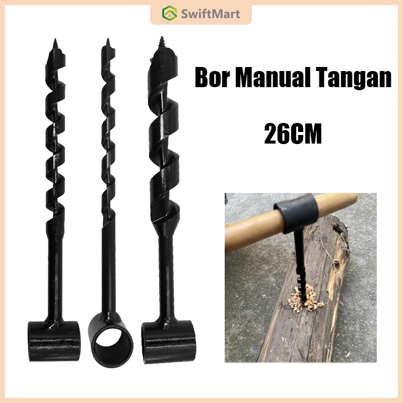 Ready 26cm Bor Manual Tangan Bor Kecil Manual 10/19/25mm Auger Drill Baja Karbon Mata Bor Auger