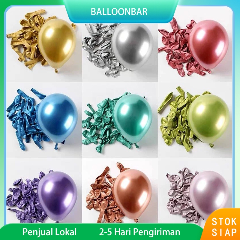 10 Pcs 12 Inci Metalik Emas Perak Mawar Biru Hijau Balon Pernikahan Ulang Tahun Pesta Dekorasi Balon