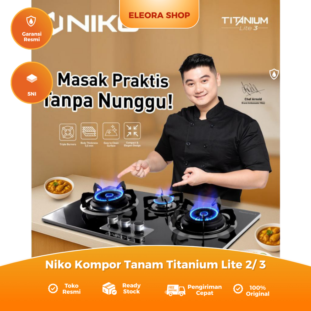 NIKO KOMPOR TANAM TITANIUM LITE 2 TUNGKU / 3 TUNGKU STAINLESS GARANSI