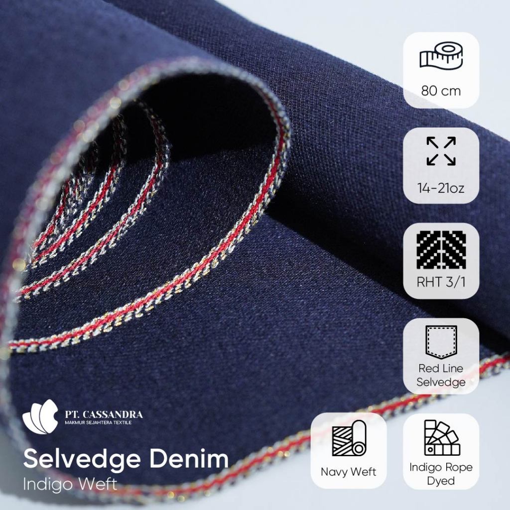 Kain Denim Indigo Weft Selvedge Line, 14-18 oz, Red Selvedge Line, Raw | Cassandra Textile