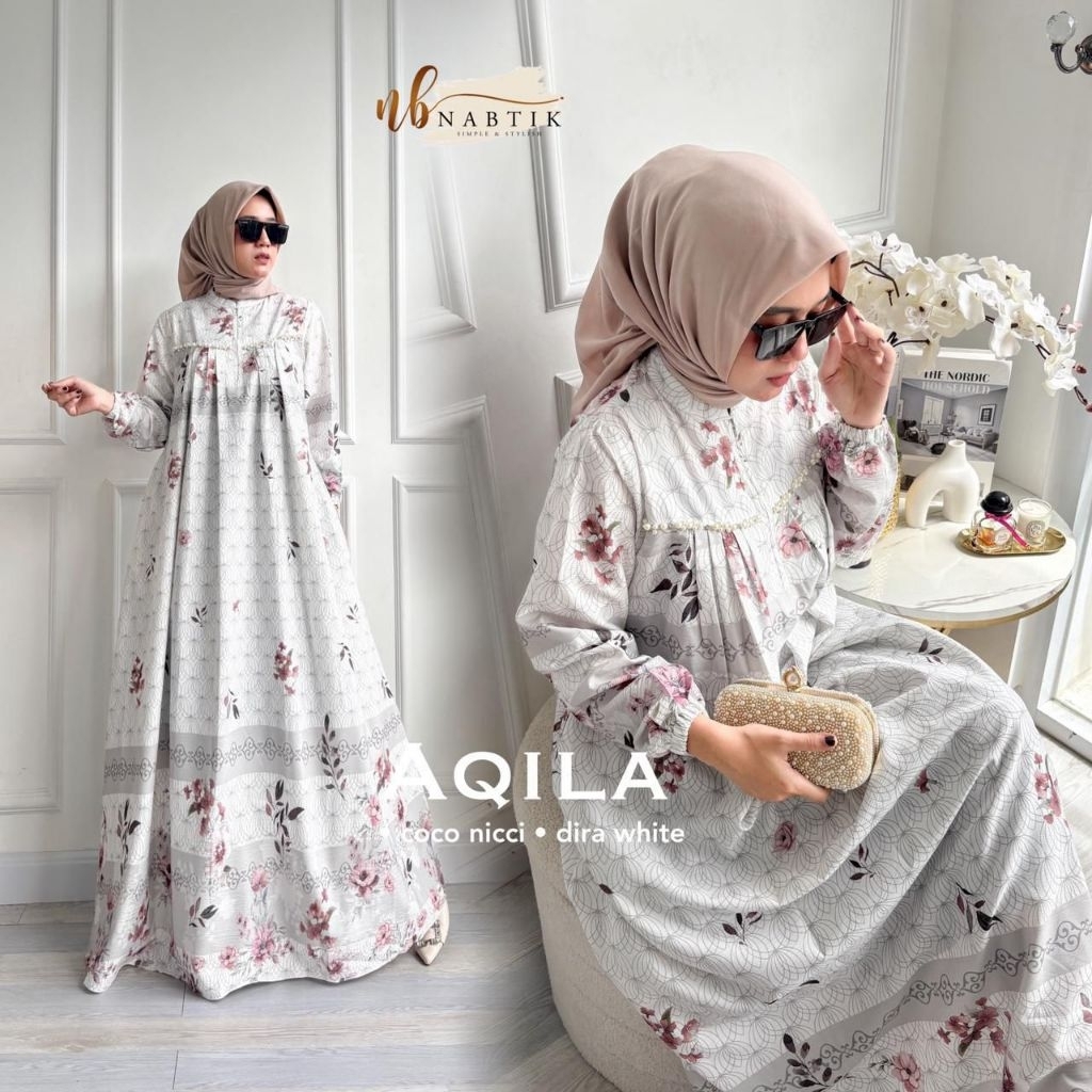 Sm Aqila by nabtik l atasan baju muslim gamis motif bunga gamis putih gamis lebaran wanita