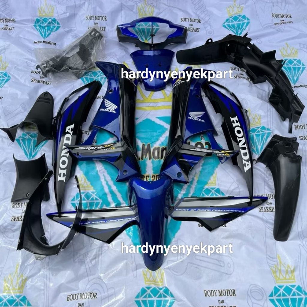 fullset body halus Honda Supra x 125 lama 4tak warna hitam biru