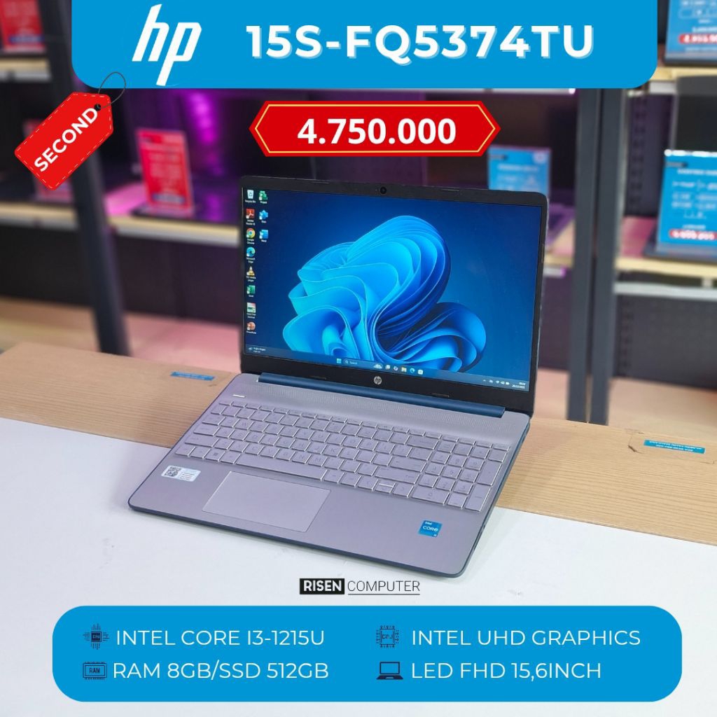 HP 15S-FQ5374TU Intel Core I3-1215U RAM 8GB SSD 512GB FHD 15.6inch Notebook Second Bekas Laptop