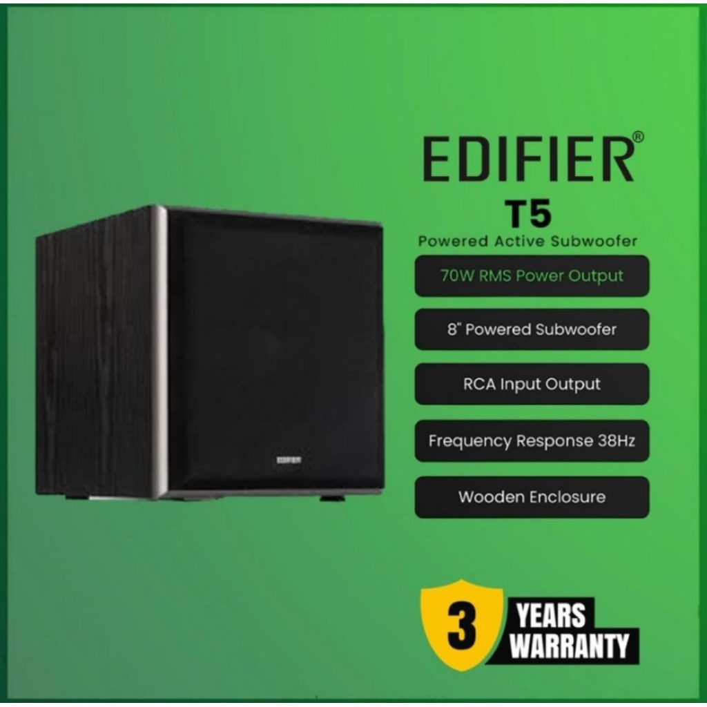 Edifier T5 Powered Subwoofer - 70w RMS Active Woofer with 8 inch Driver and Low Pass Filter