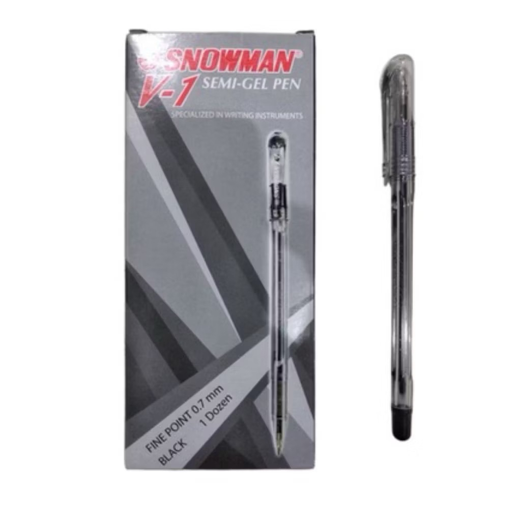 (1 LUSIN ) PULPEN SNOWMAN V-1 WARNA HITAM || SNOWMAN V1