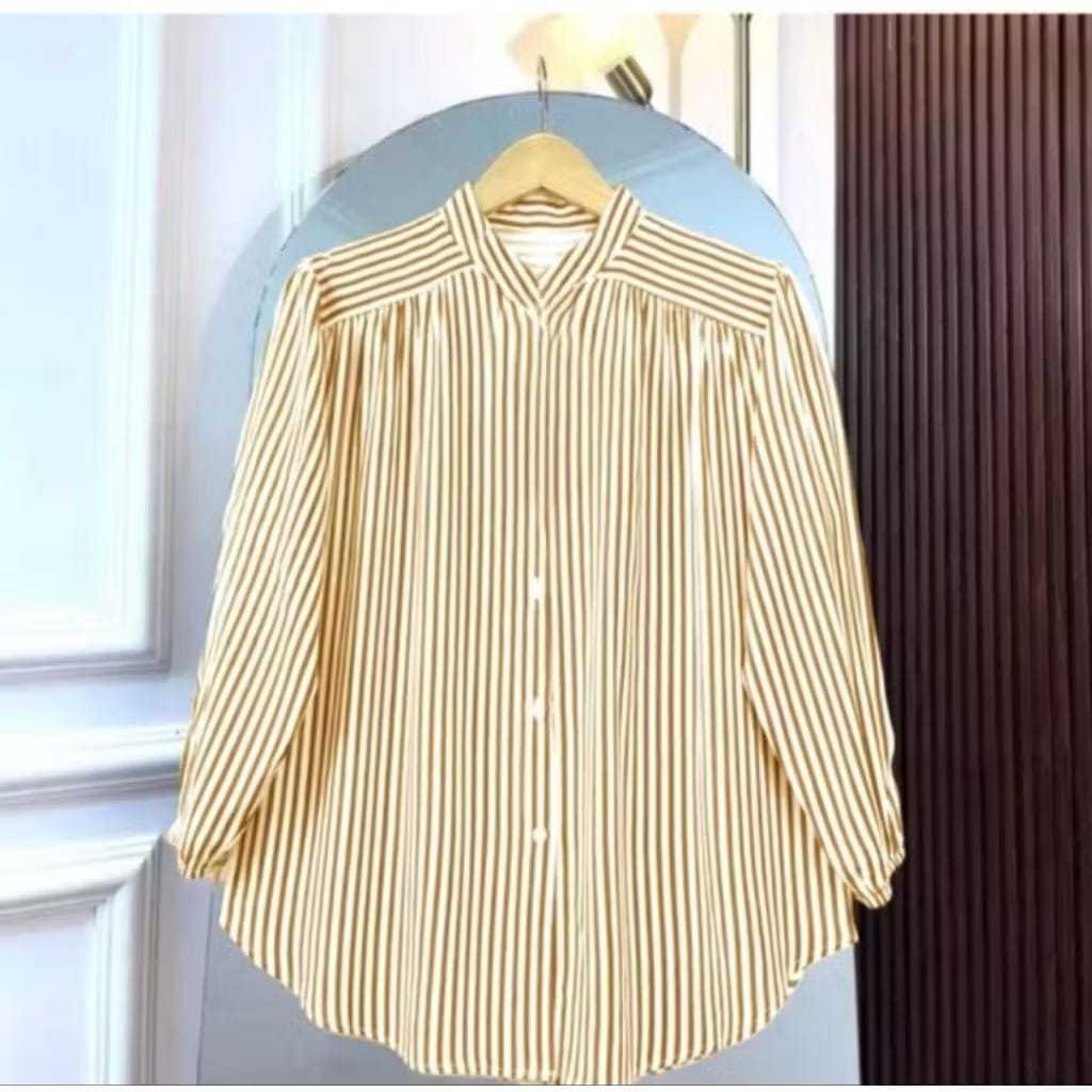 Kemeja Wanita Salur Rayon Azura Motif Salur Vertikal Adem