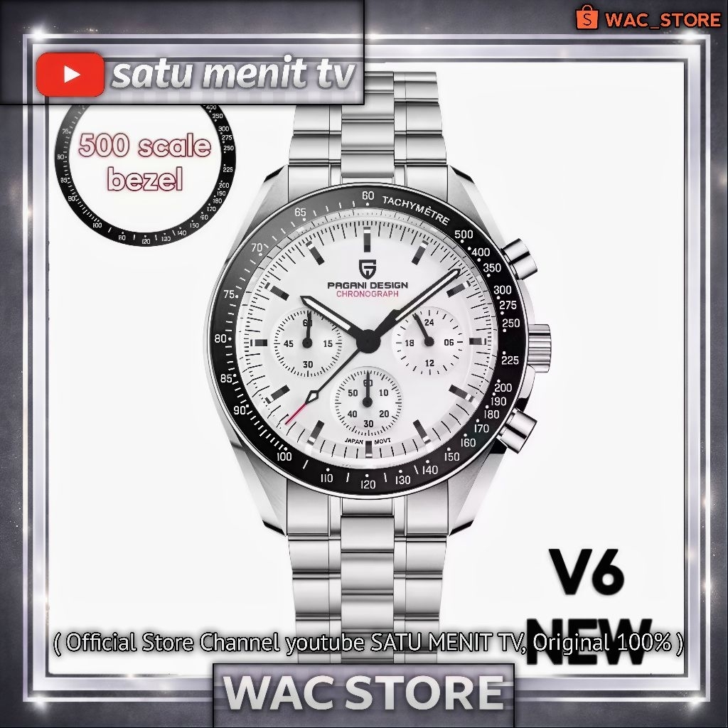 NEW PAGANI DESIGN SPEEDMASTER V6 MECAQUARTZ SEIKO VK63 SAFIR DOUBLE DOME + AR COATING CERAMIC BEZEL 