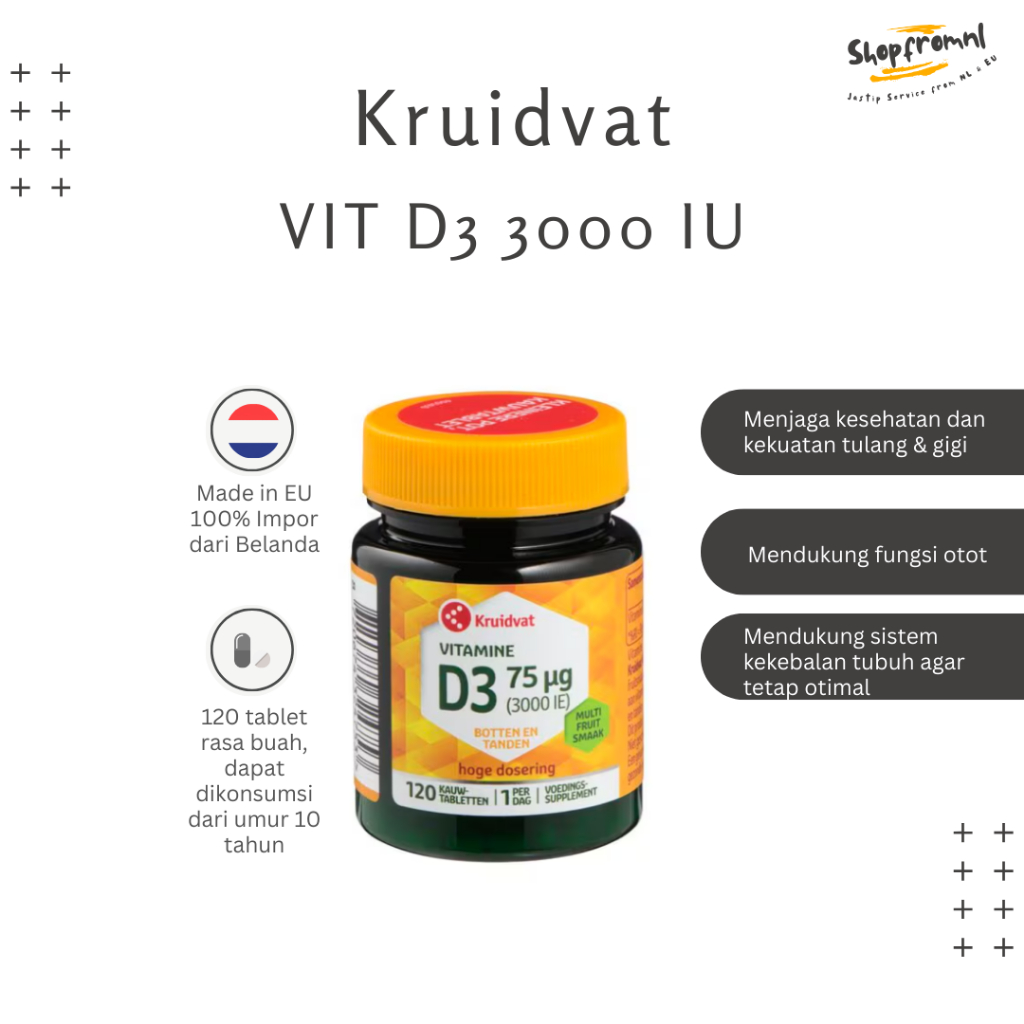 Kruidvat Vitamin D3 3000IU | Isi 120 tablet | Vitamin D Original 100% Asli Belanda
