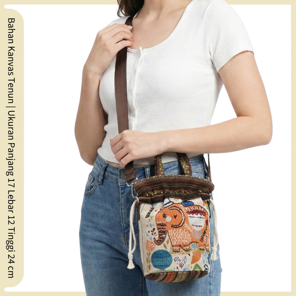 Tas Selempang kekinian Model kanvas tenun burung hantu owl murah tebal semarang tali panjang oval