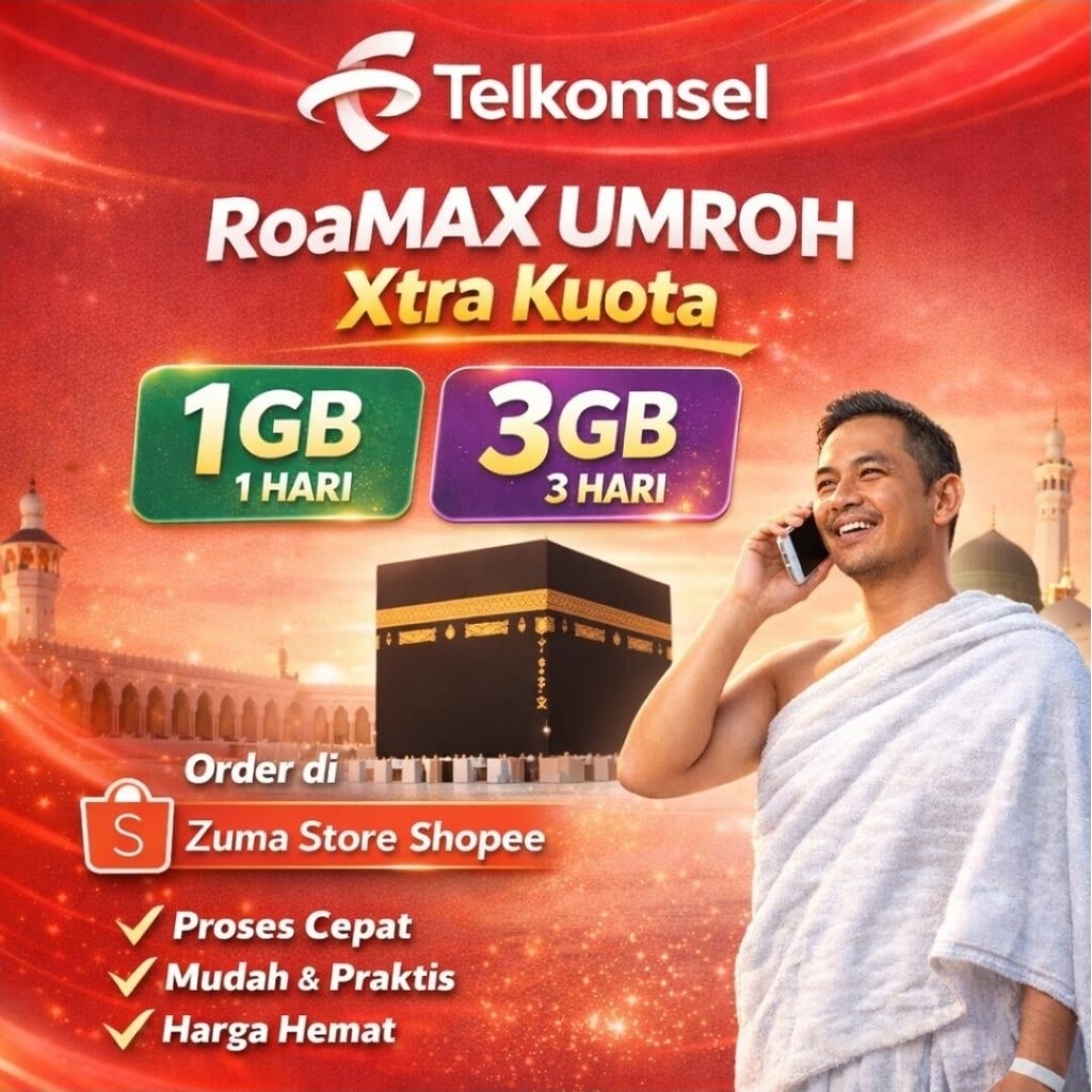 [XTRA KUOTA] PAKET DATA ROAMING UMROH HAJI TELKOMSEL ROAMAX HARIAN