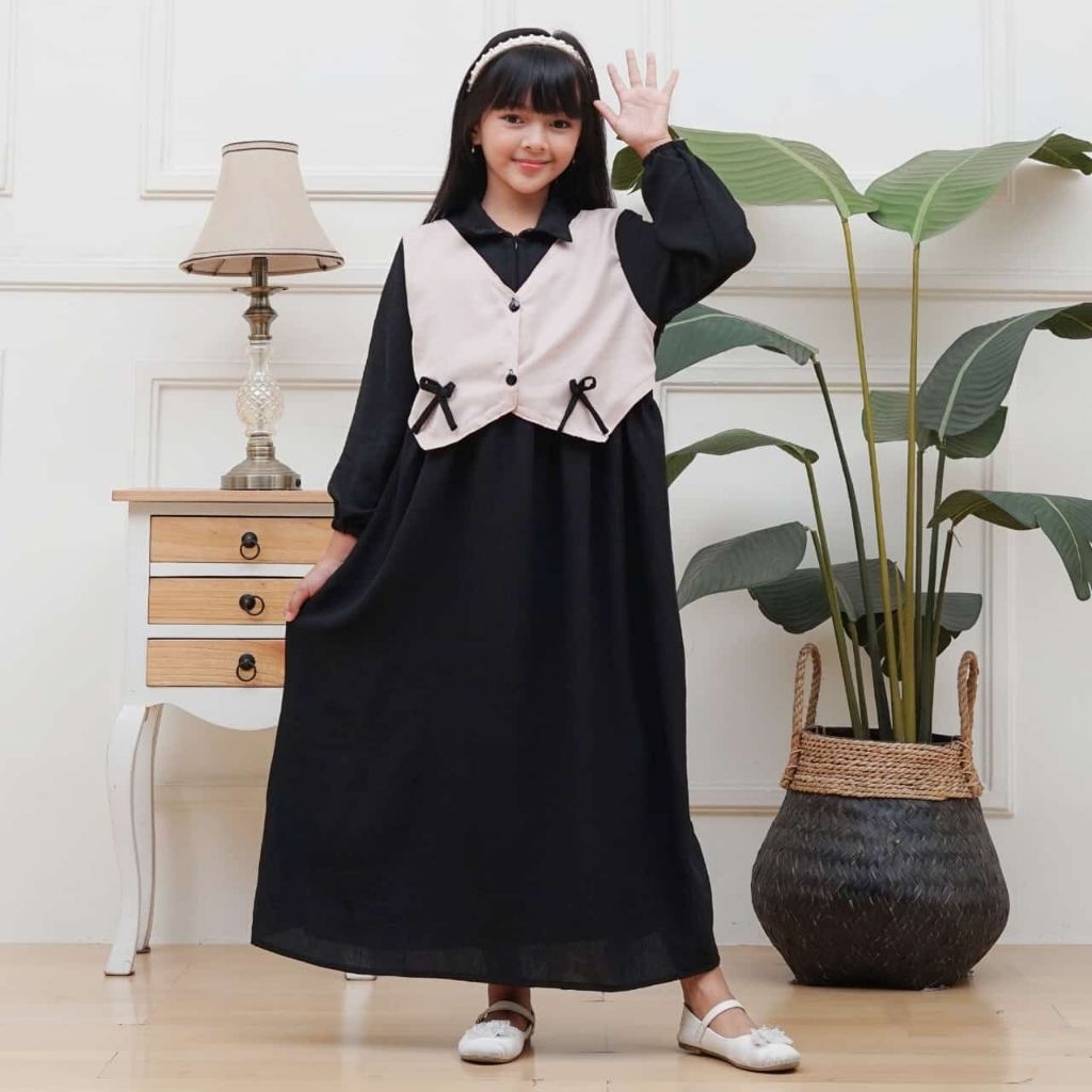 DANIA Dress Gamis Anak Rompi Terbaru Bahan Crinkle Mix Knit premium Gamis Couple ibu dan Anak