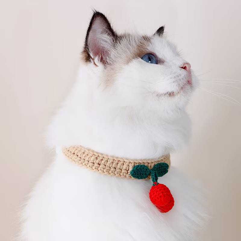 collar crochet / kalung rajut kucing cherry