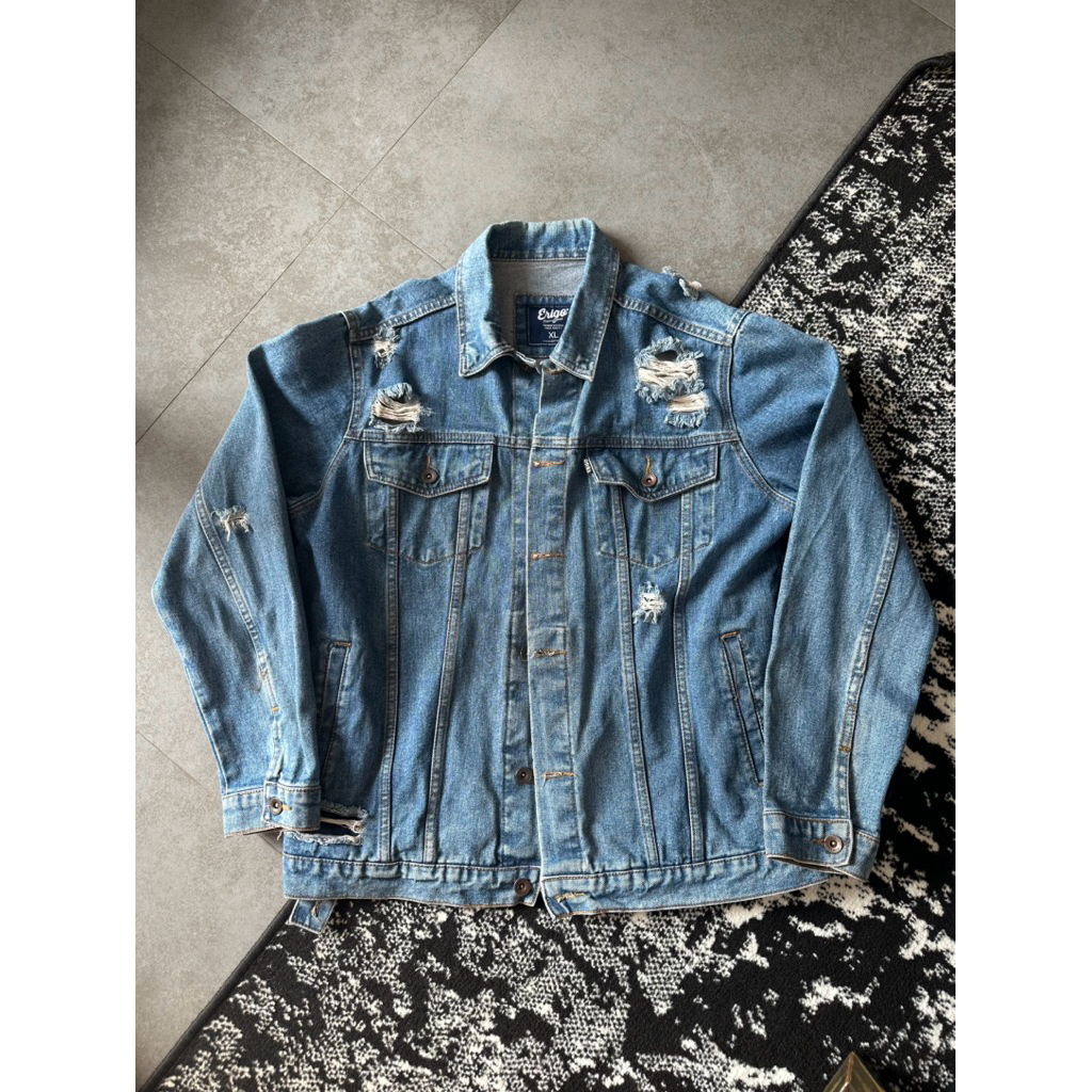 Ripped Jaket denim jeans trucker erigo size XL vintage retro