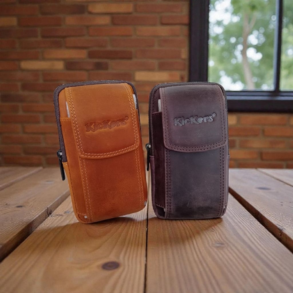 Dompet Dobel Hp Pinggang Pria Kulit Asli Crazy Horse