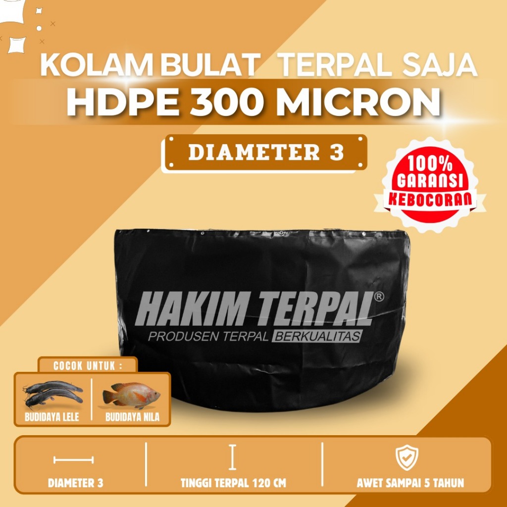kolam bulat D3 bahan hdpe 300 mikron terpal saja, kolam ikan