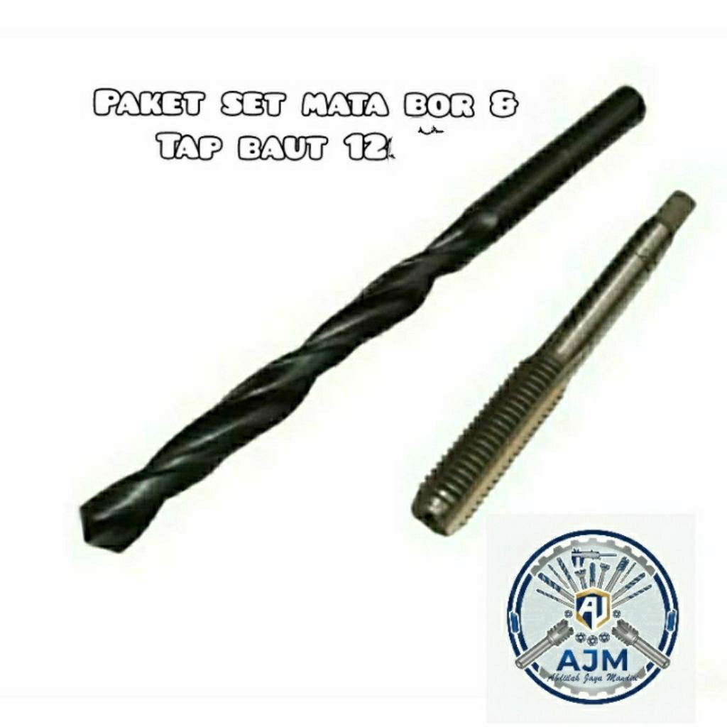 paket set baut 12 tap m8X1.25 + mata bor untuk membuat drat baut 12