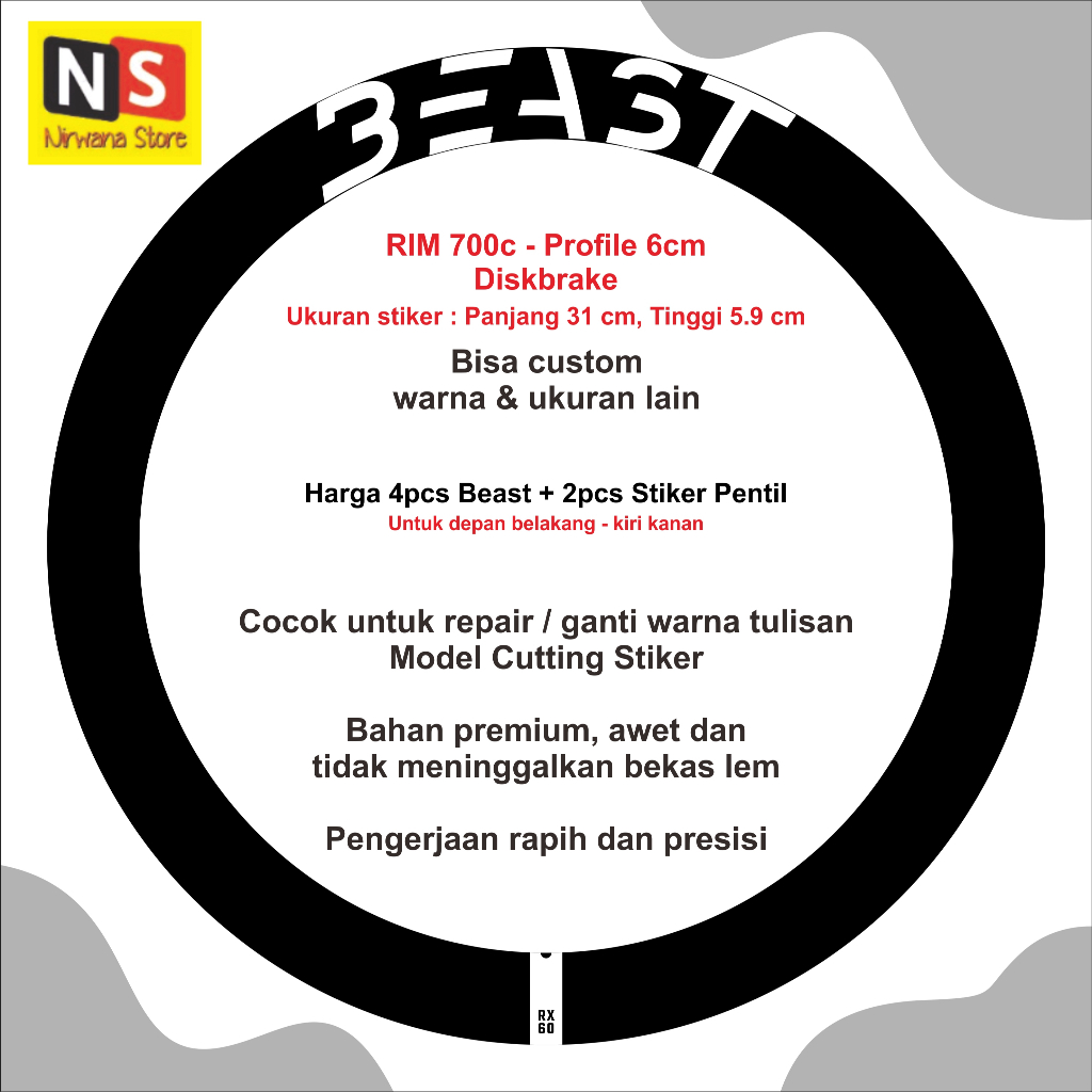 Cutting Stiker Rim Sepeda BEAST - Wheelset Sepeda Roadbike MTB Fixie