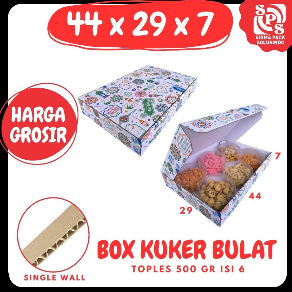 Box 44x29x7 Lipat Depan Kue Kering isi 6 500gr Polos/ Motif Hampers Kuker | Jersey / Kue Kering Kard