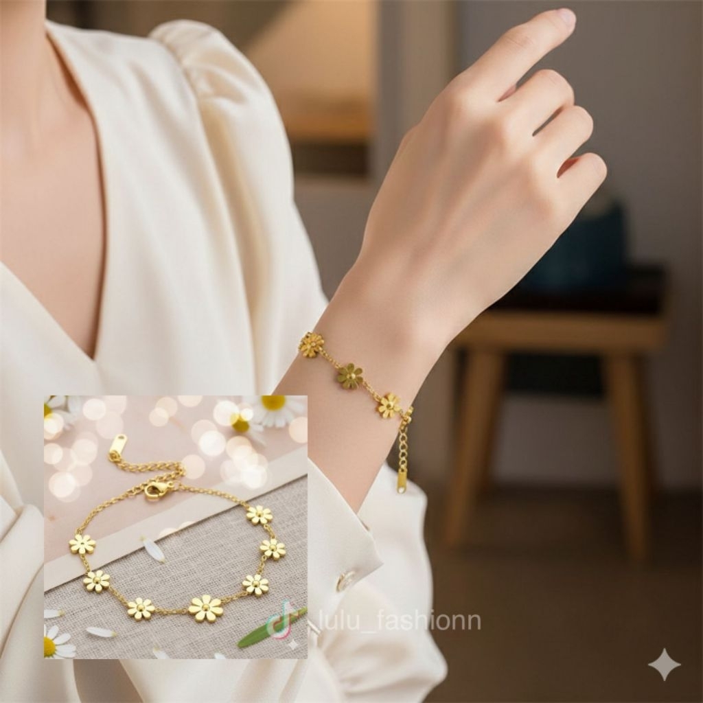 Gelang rantai titanium model bunga daisy