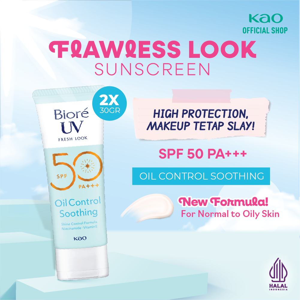 Biore UV Fresh Look Sunscreen Oil Control Soothing SPF 50 PA +++ 30 gr Sunscreen Wajah Twinpack