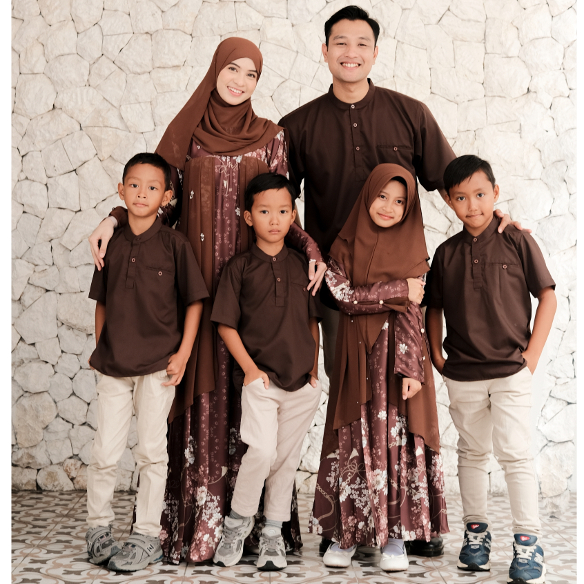 Sheika Hijab - Nazeera Brunette Family Set Couple Lebaran Sarimbit Premium Series Raya Gamis Keluarg